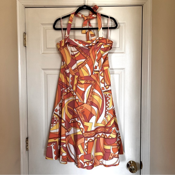 Becky & Max Orange Halter Flared Dress, Size 12 - Picture 2 of 6